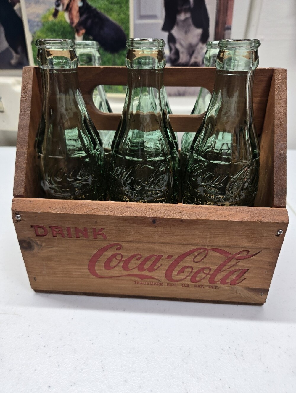 Coca-Cola Wooden Bottle Carrier Caddy Red Soda Theme 6 Bottles In Excellent Cond